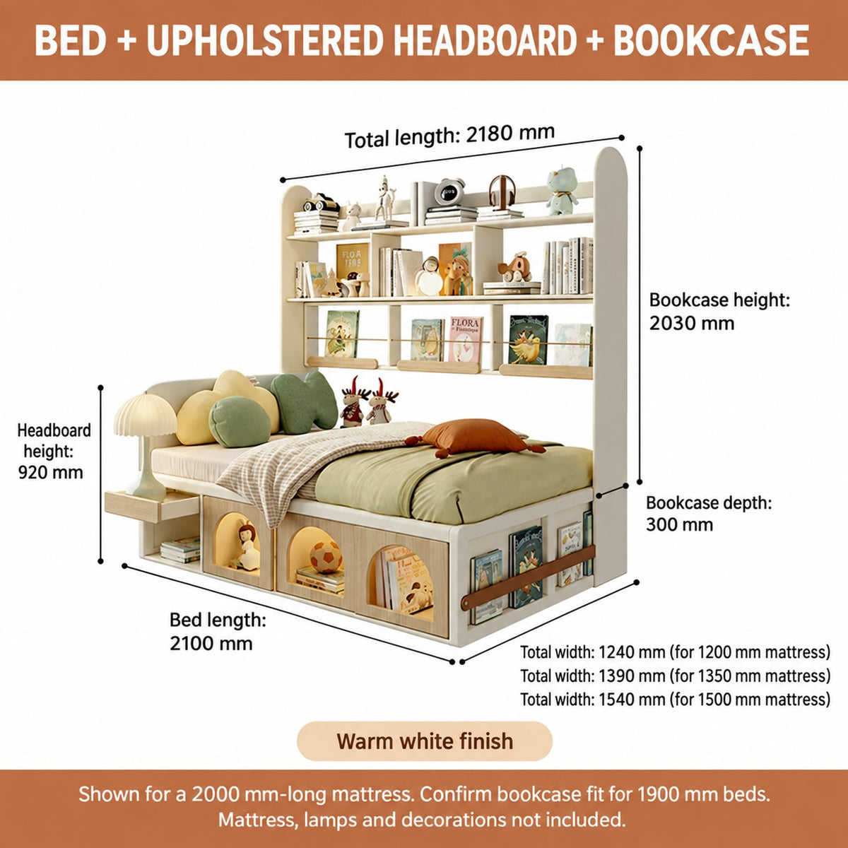  Bookcase combination dimensions for a 2000 mm-long mattress