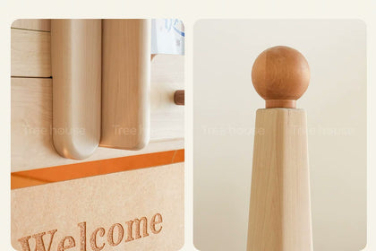  Rounded wood post finial and book-rack corner