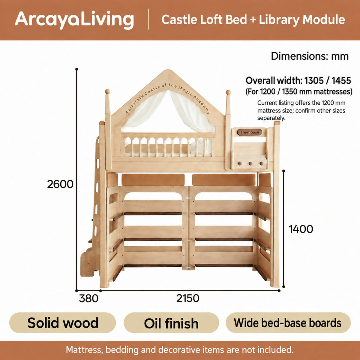  Castle loft bed with library module and reference widths