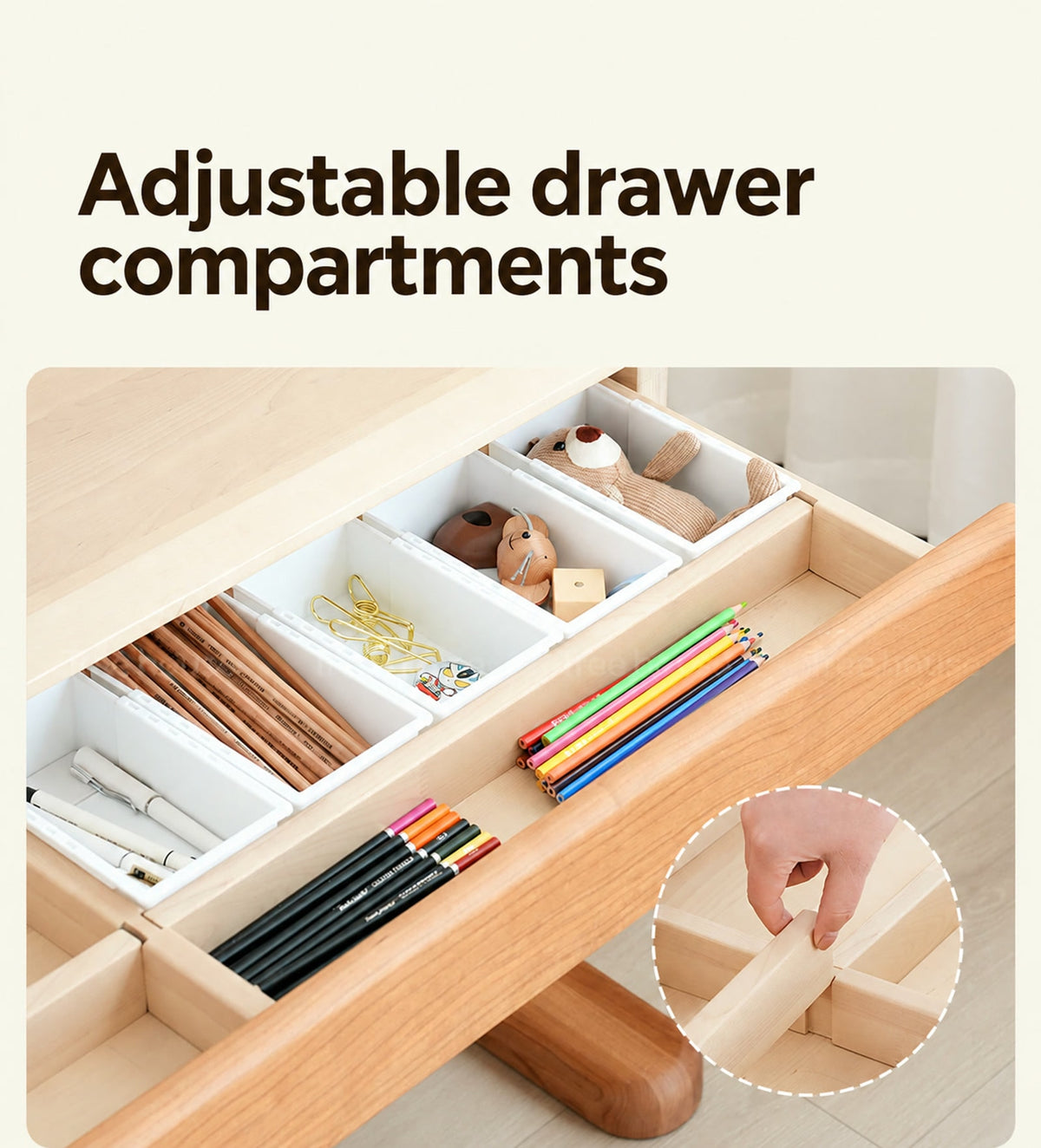  Adjustable drawer dividers for stationery
