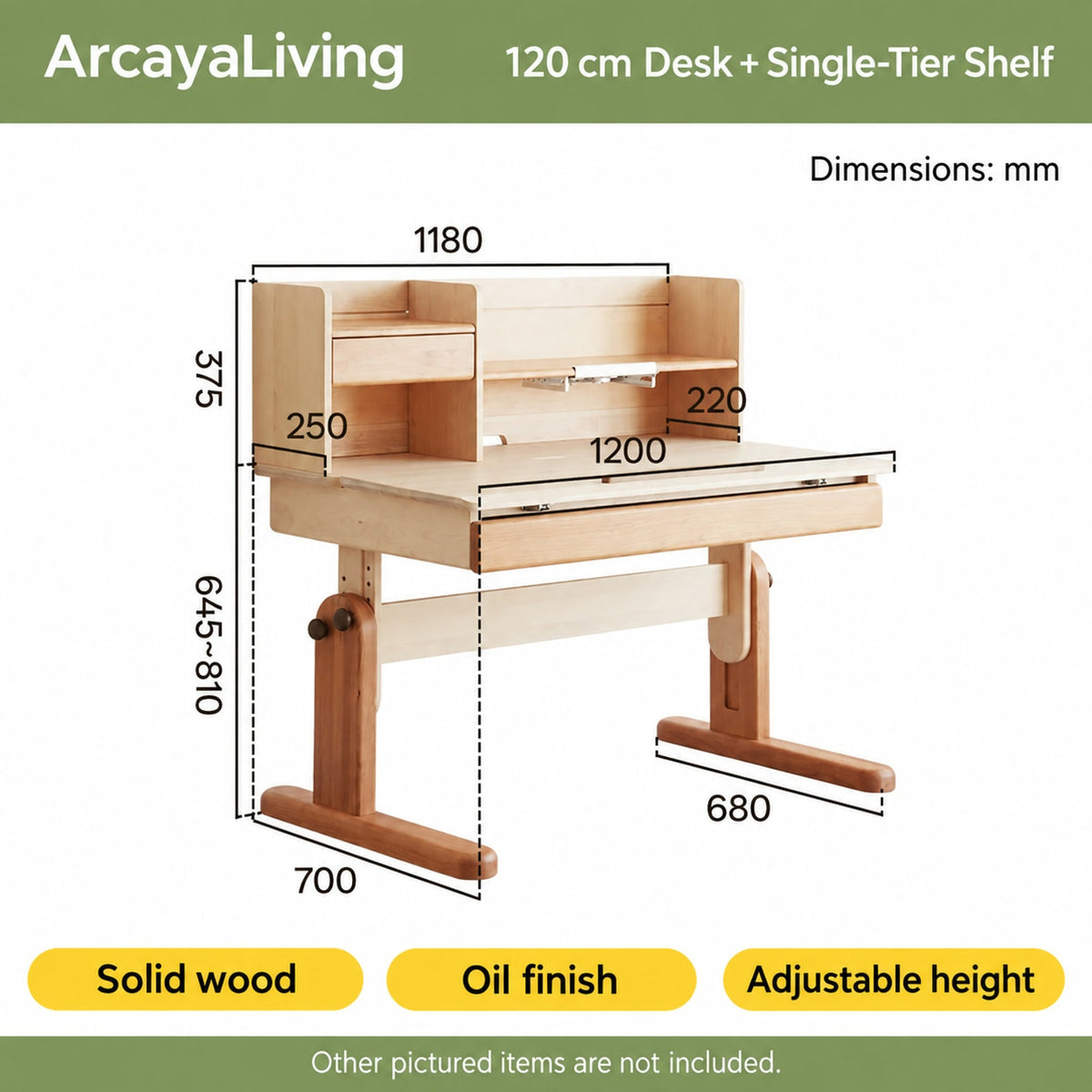  120 cm desk with single-tier shelf measurements