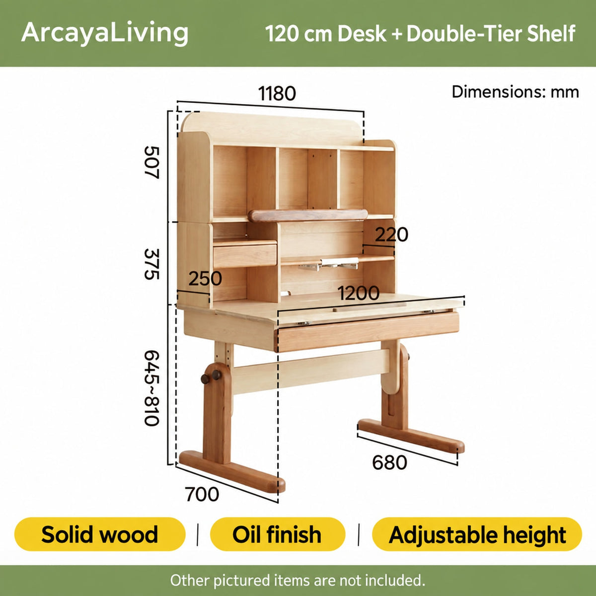  120 cm desk with double-tier shelf measurements
