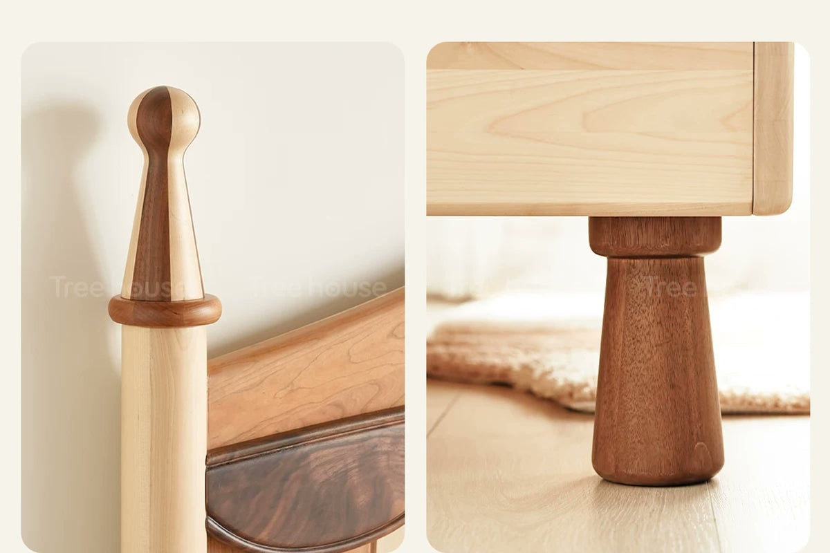  Turned headboard finial and rounded bed leg