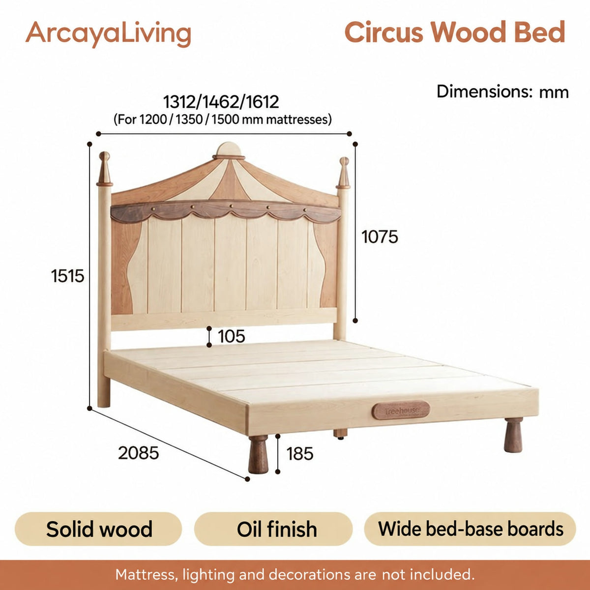  Three bed widths and frame dimensions in millimetres