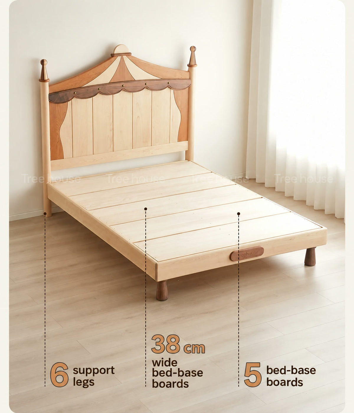  Six support legs and five 38 cm-wide bed-base boards