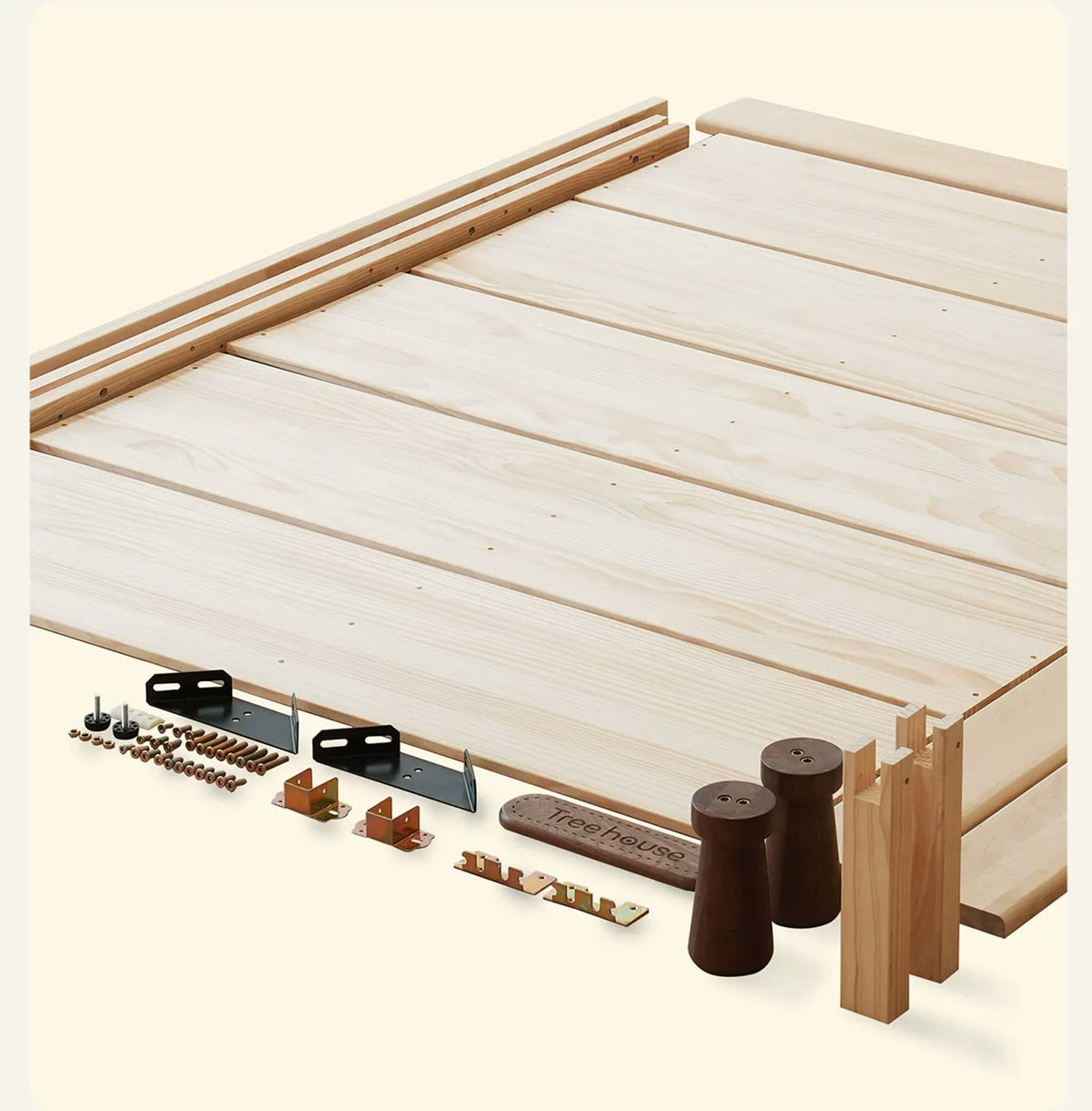  Wide wood bed-base boards and assembly hardware