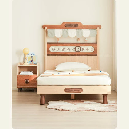  Front view of the fruit-market-inspired wood bed