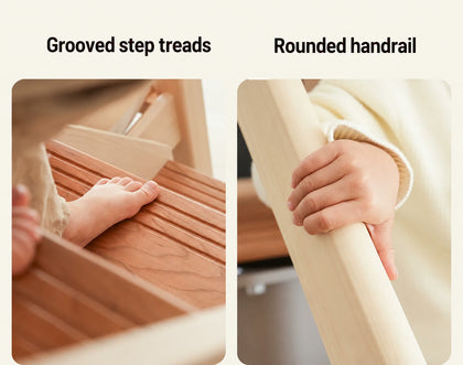  Grooved stair treads and rounded handrail