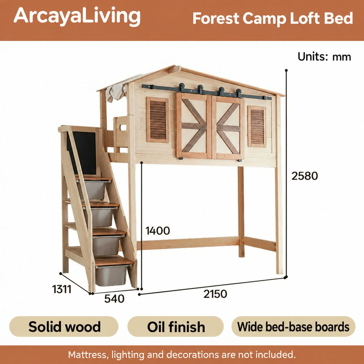  Loft bed and steps with 1400 mm under-bed space