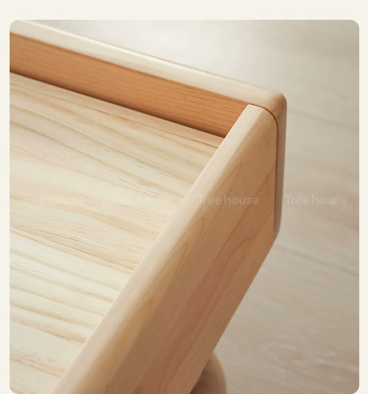  Inset mattress surround and wide wood base boards.