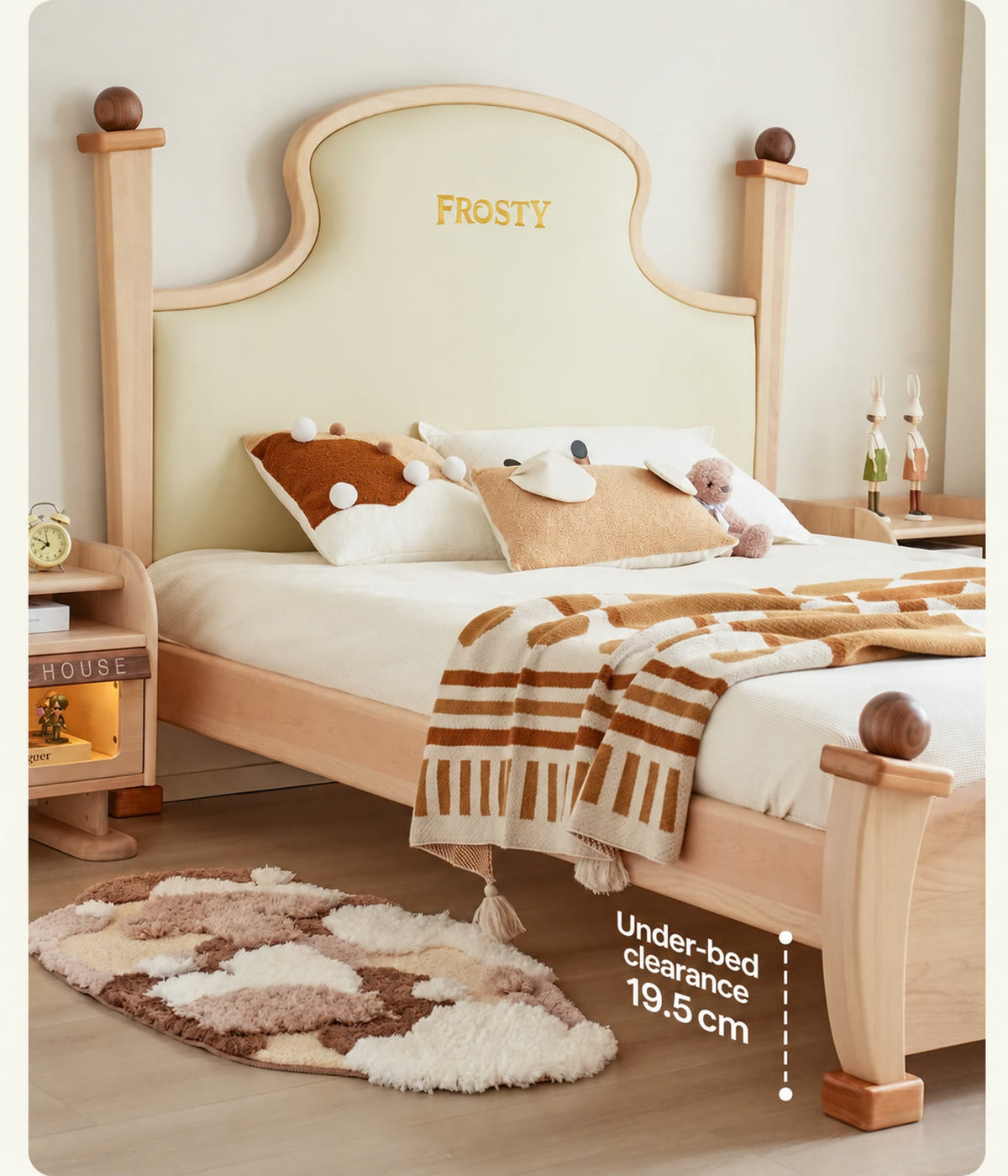  Light Windsor bed with 19.5 cm under-bed clearance.