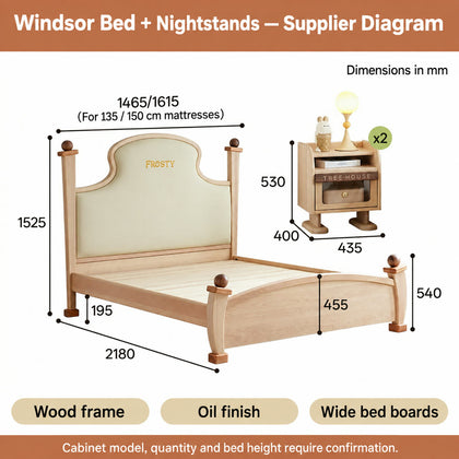  Supplier nightstand set diagram with model and quantity confirmation notice.