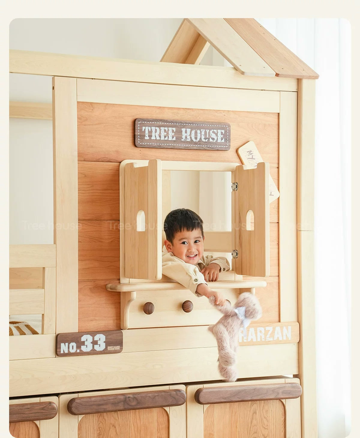  Opening wooden cottage shutters on the raised bed.