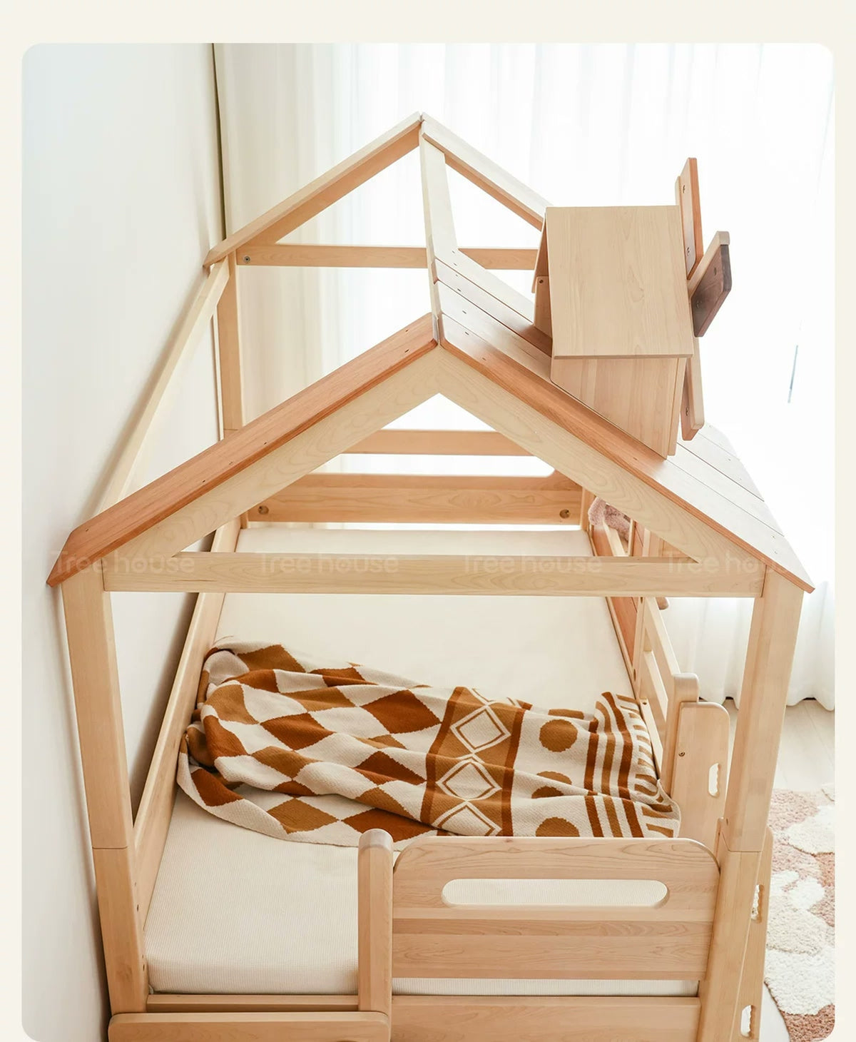  Open pitched roof above the sleeping platform.
