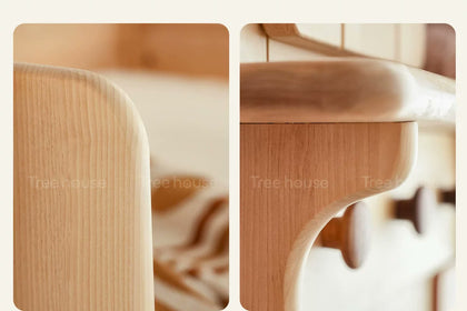  Close views of the rounded wood edges.