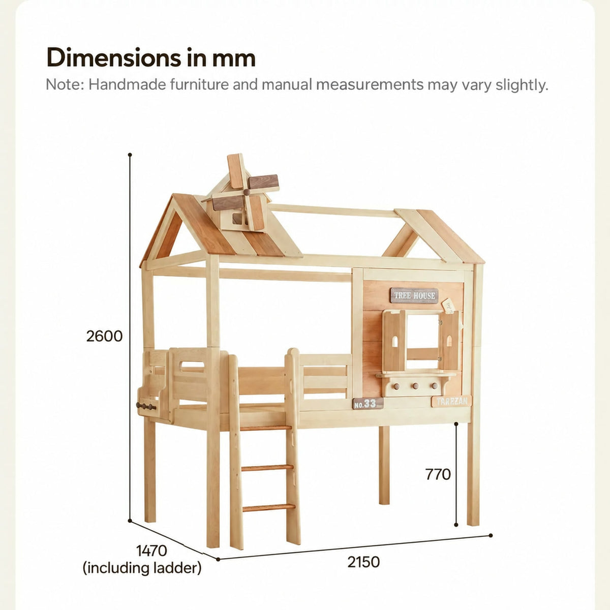  Supplier dimension diagram of the Windmill bed with ladder.