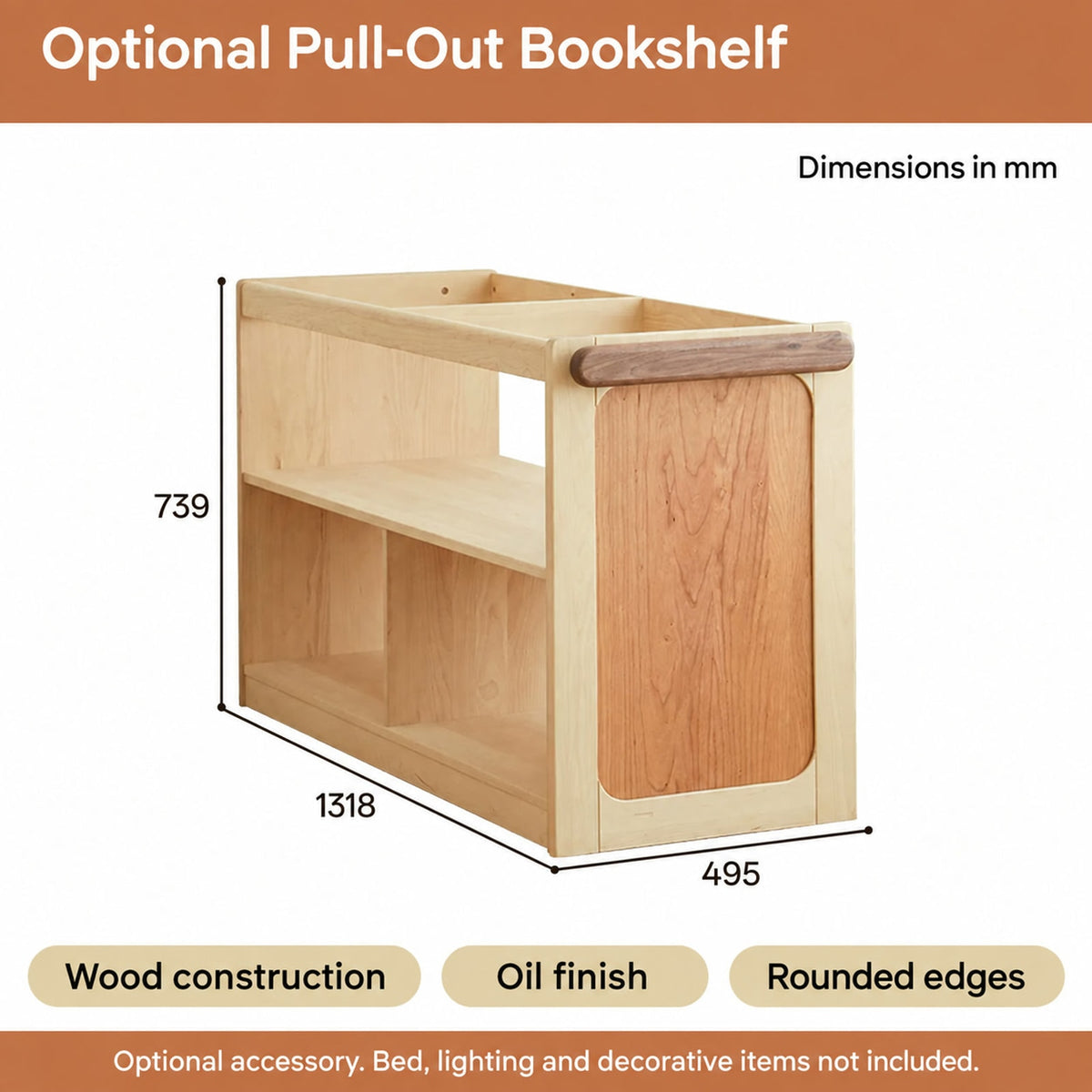  Supplier dimension diagram of the optional pull-out bookshelf.