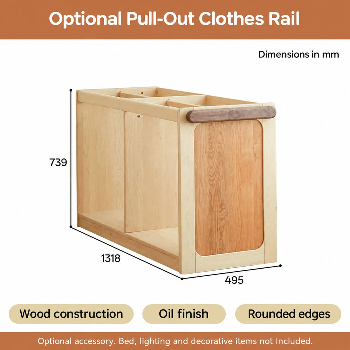  Supplier dimension diagram of the optional clothes-rail module.