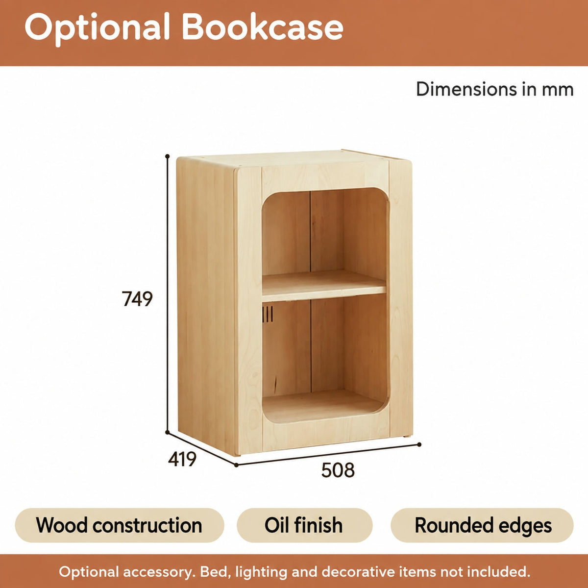  Supplier dimension diagram of the optional compact bookcase.