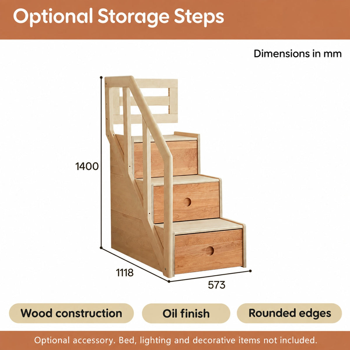  Supplier dimension diagram of the optional storage steps.