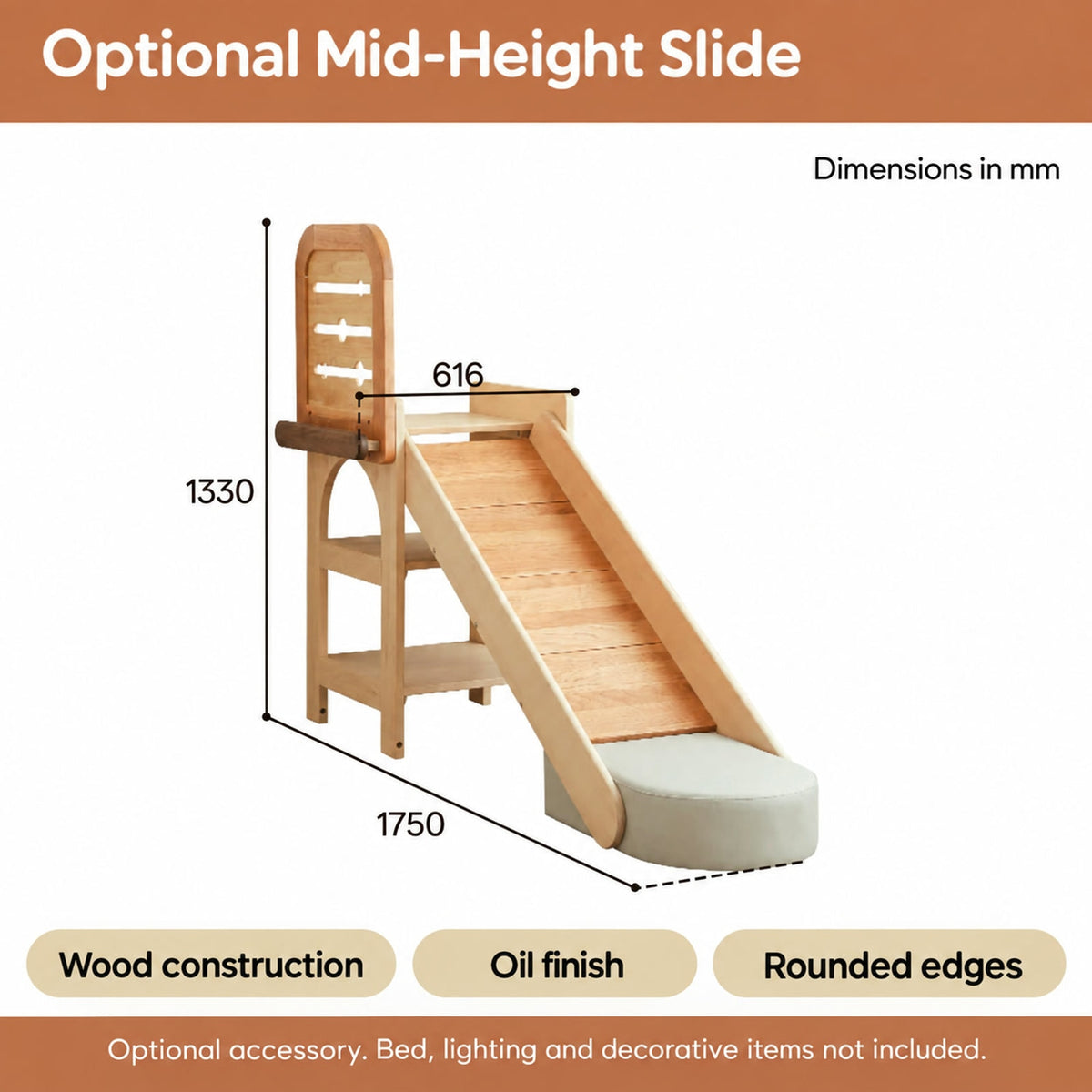  Supplier dimension diagram of the optional mid-height slide.