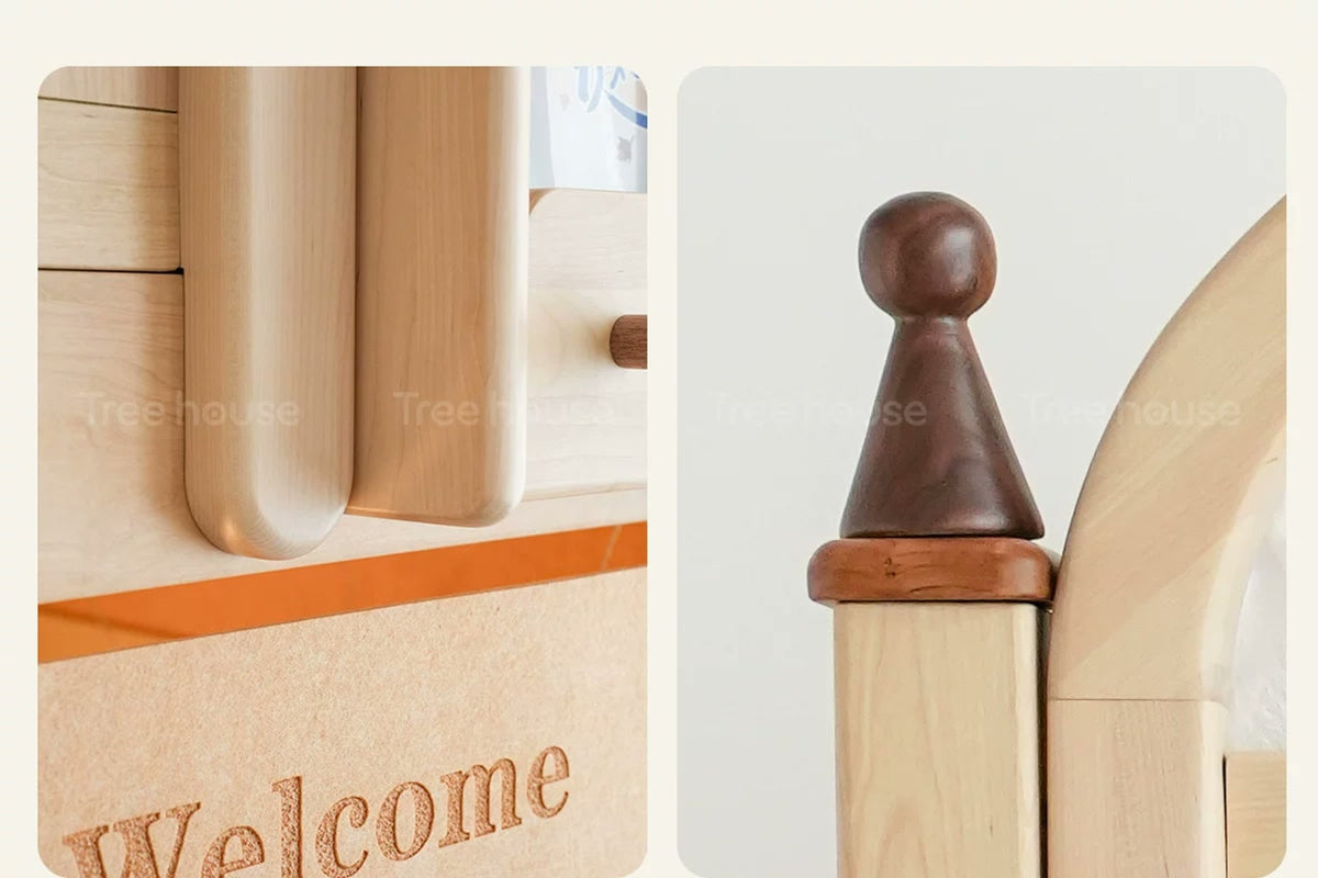  Rounded wood profiles and contrasting post finial.