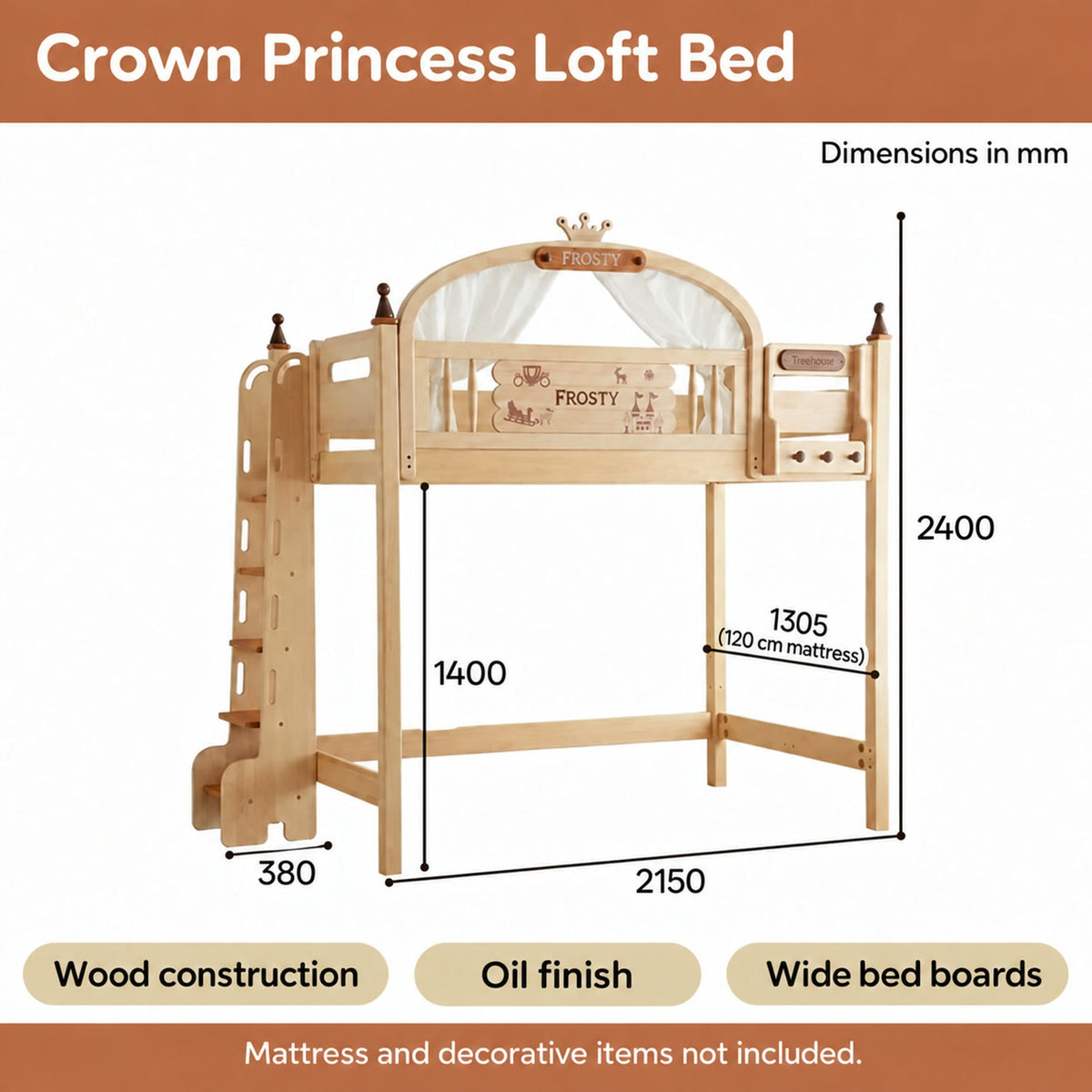  Supplier dimensions for the Crown loft bed.