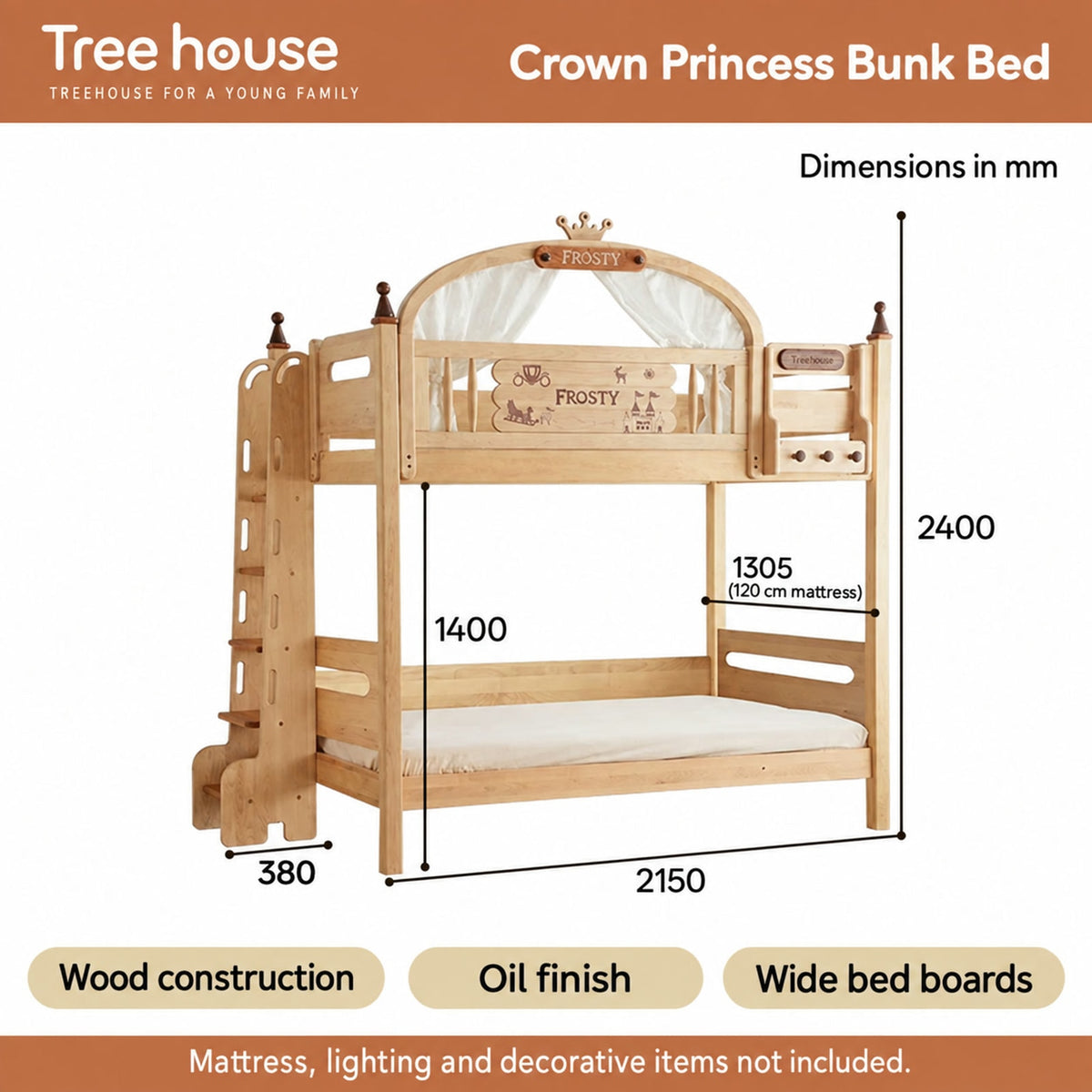  Supplier dimensions for the Crown bunk bed.