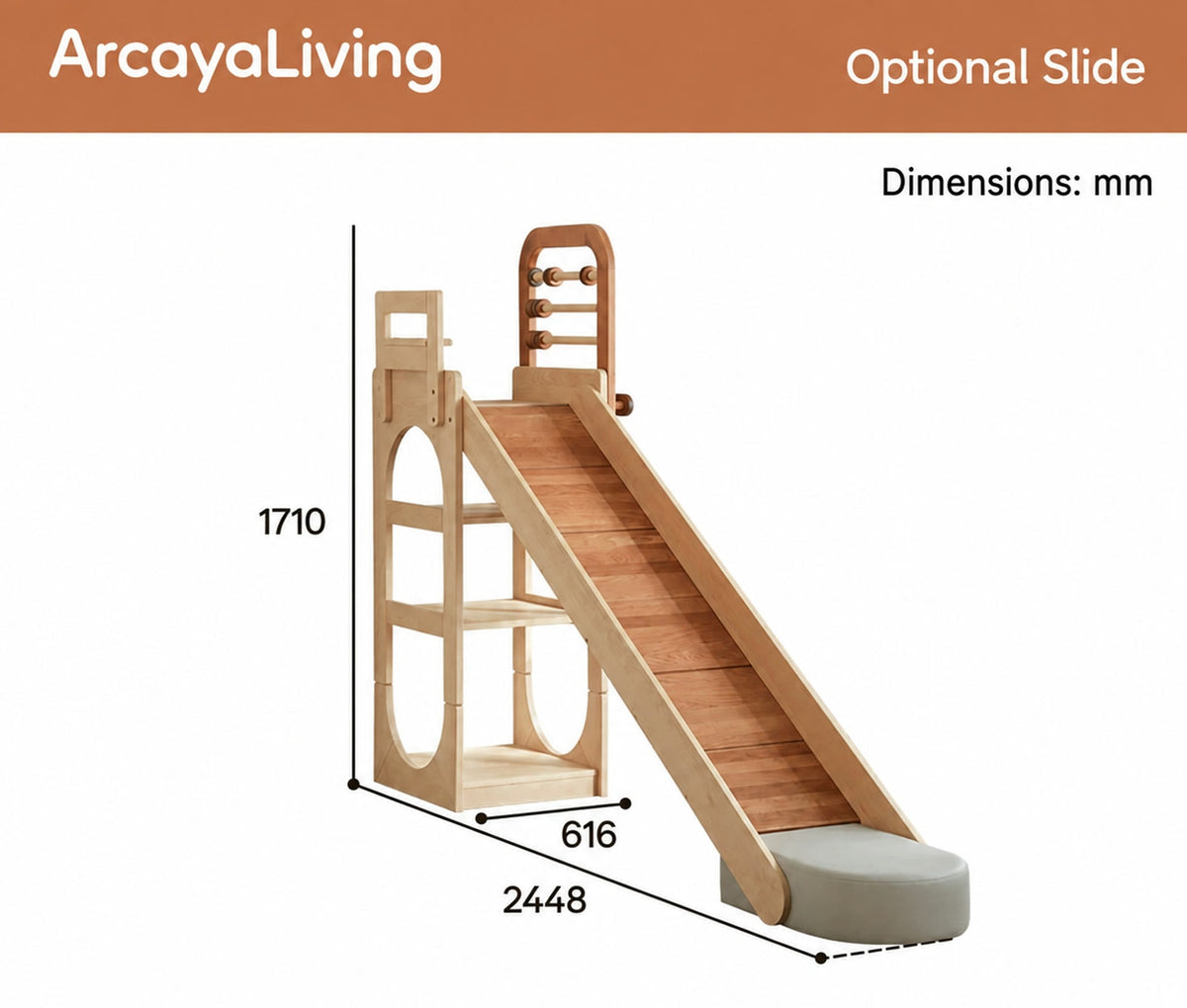  Optional plain-surface slide shown with dimensions of 2448 by 616 by 1710 mm.
