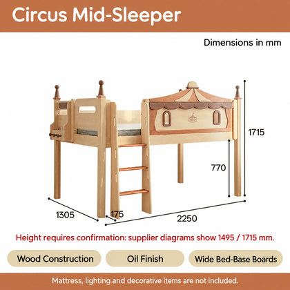  Circus dimensions with supplier height discrepancy noted.