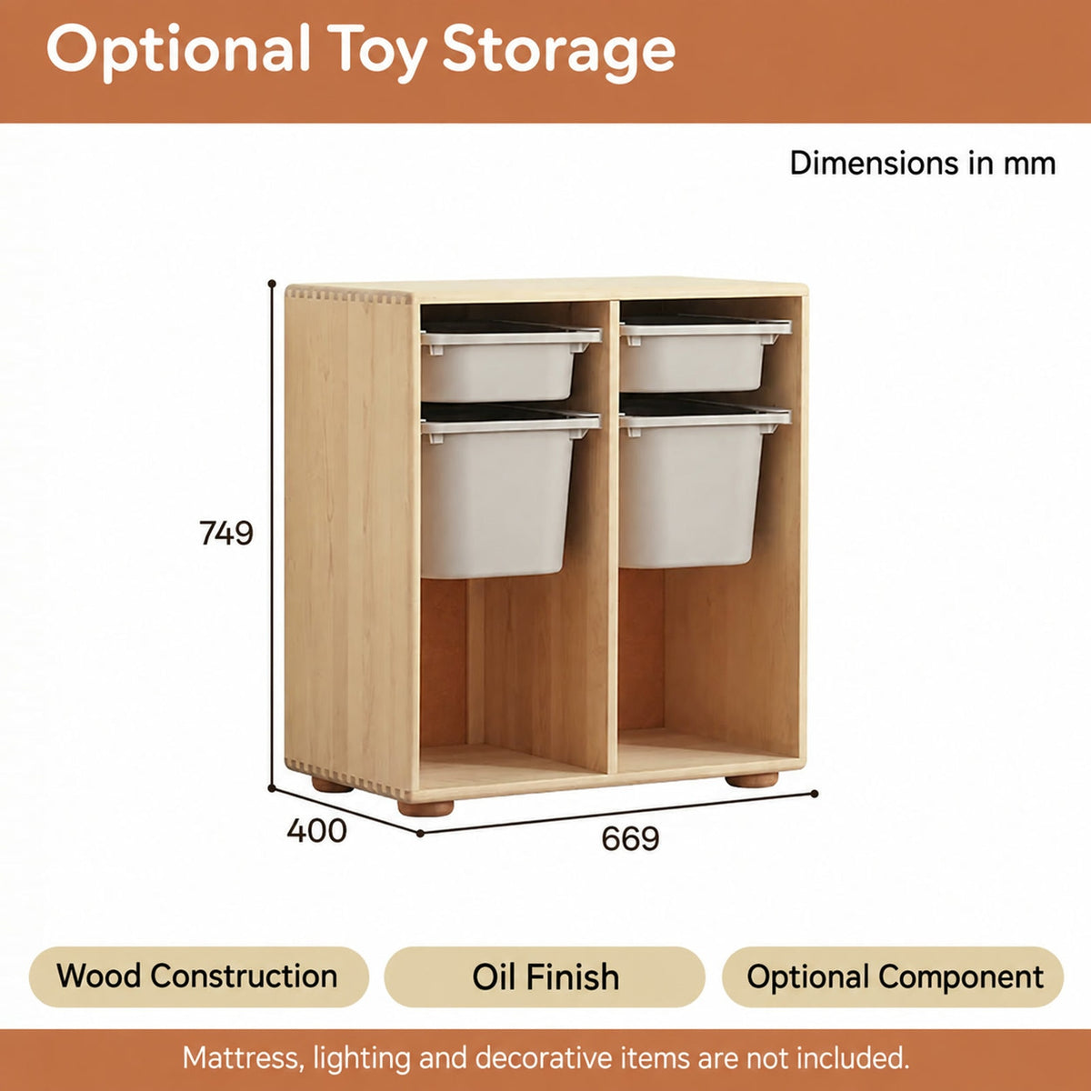  Optional toy storage dimensions.