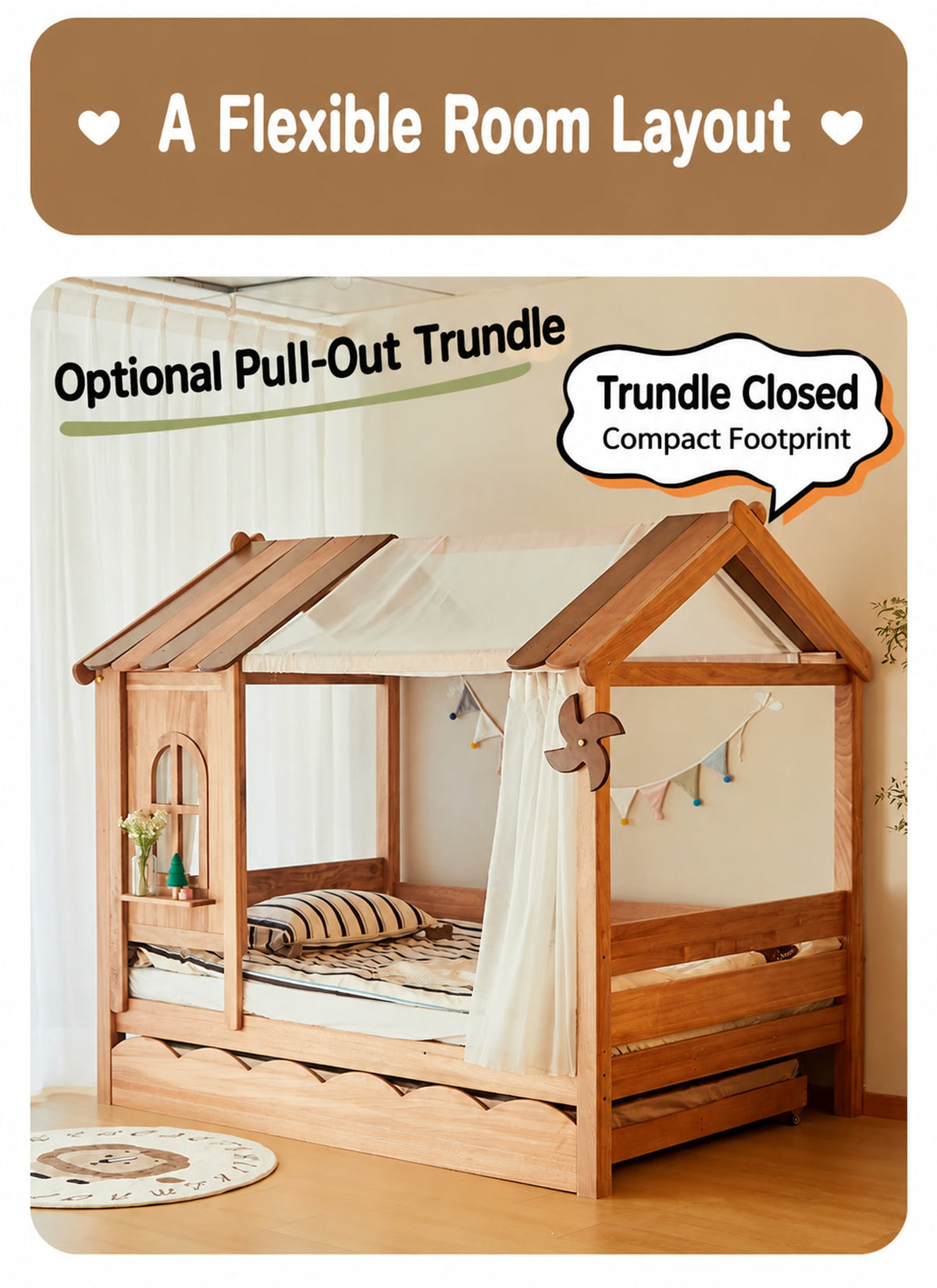  House bed with optional trundle closed.