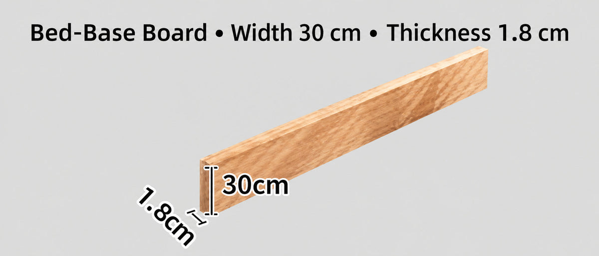  Bed-base board labelled 30 cm wide and 1.8 cm thick.
