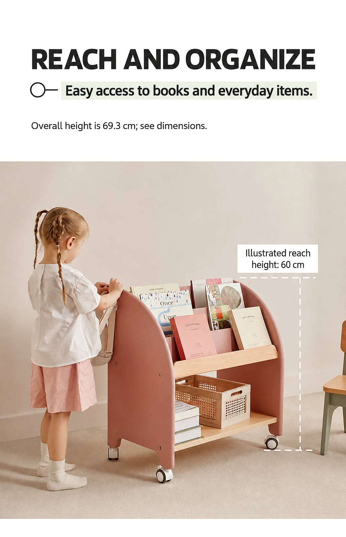  Child reaching books at the illustrated 60 cm access height
