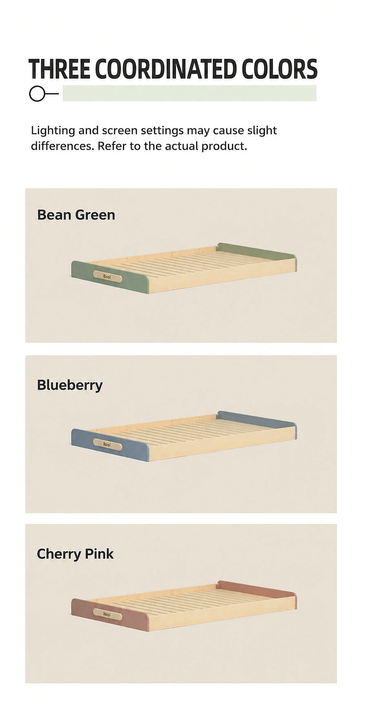  Bean Green, Blueberry and Cherry Pink basic floor-bed colors
