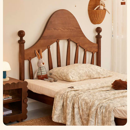  Curved wood headboard and spindle details