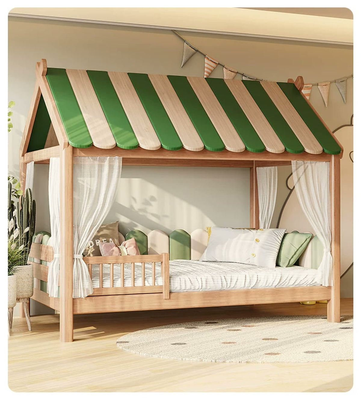  Green cottage bed with curtains