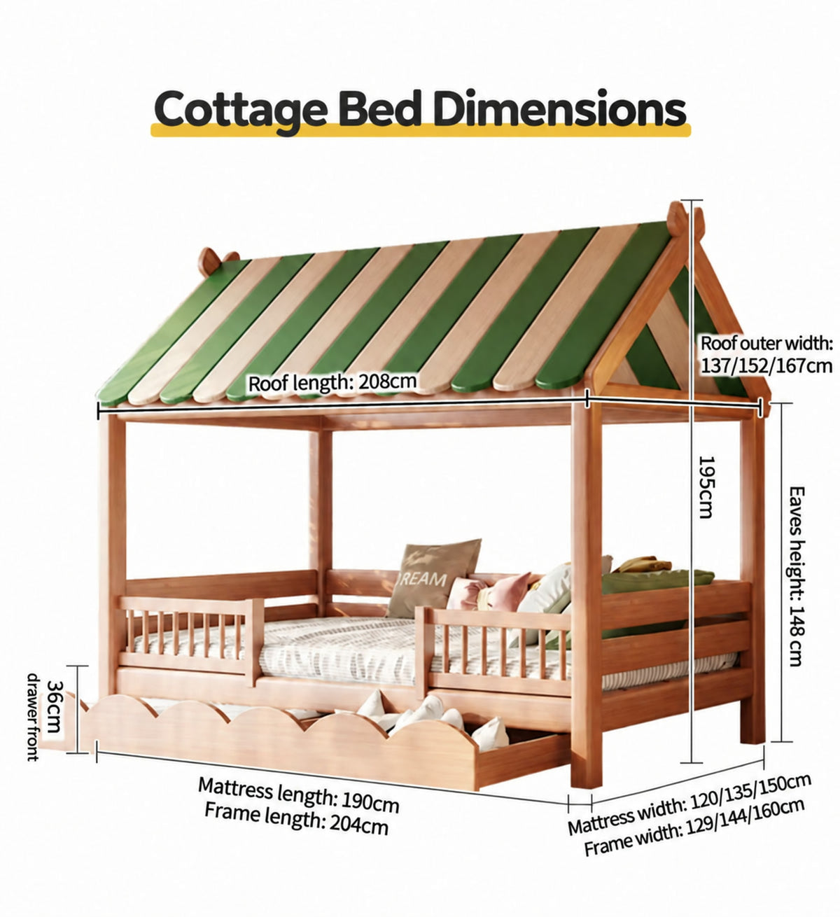  Cottage bed mattress and frame dimensions