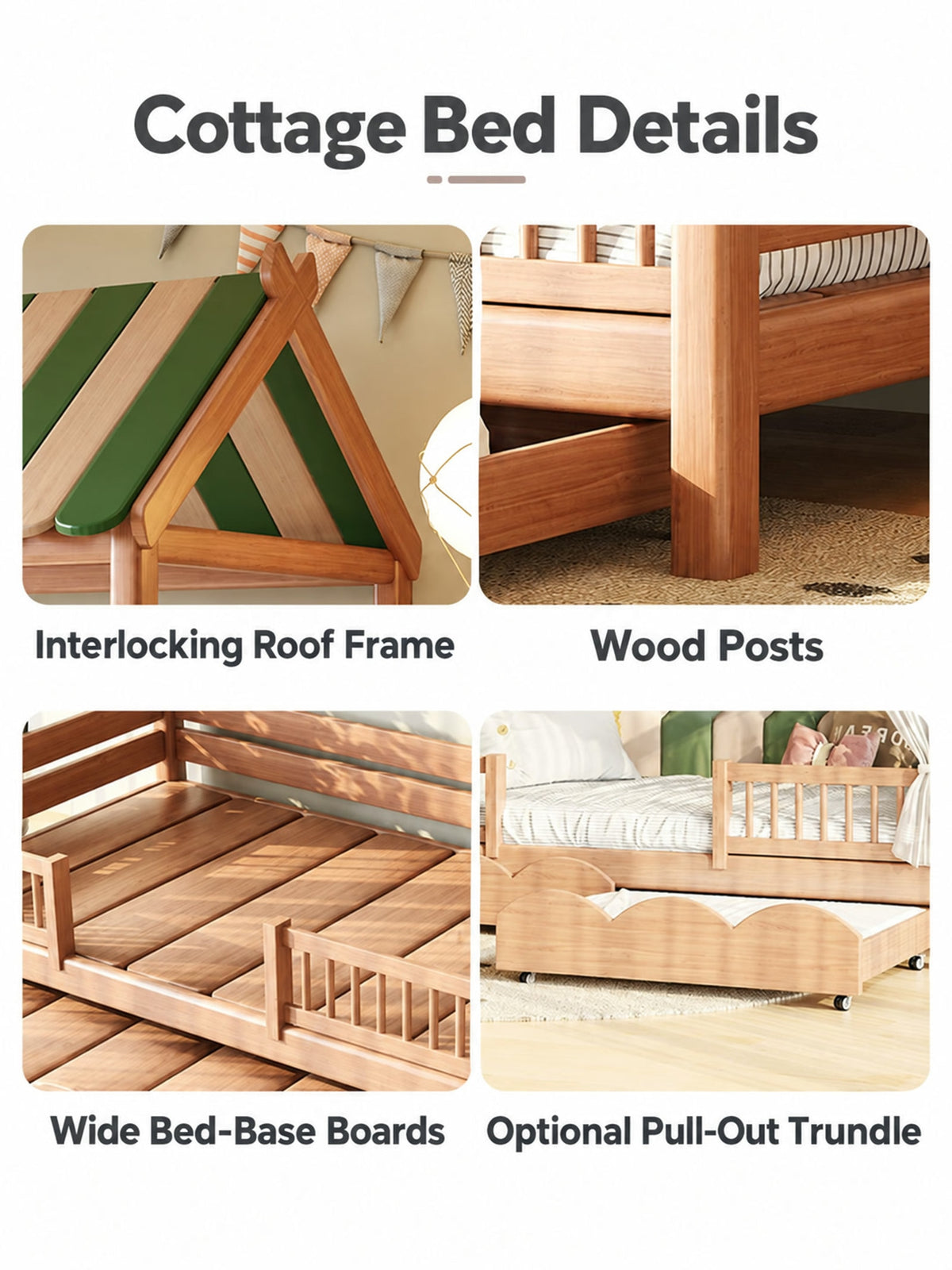  Roof frame, posts, bed boards and optional trundle