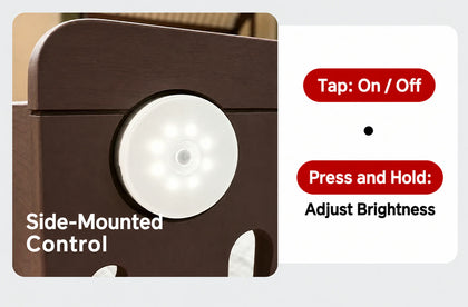  Headlight controls showing tap for power and hold for brightness.