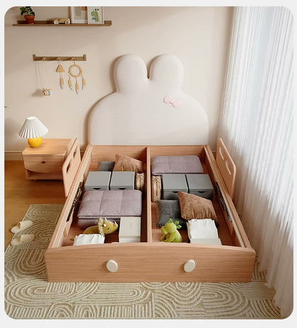 Open divided under-bed storage; optional side rails shown.