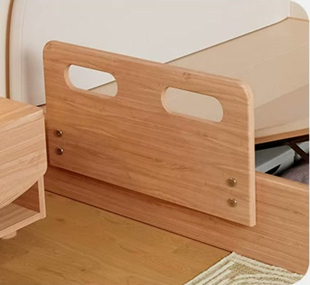  Wood side rail with hand openings, sold separately.
