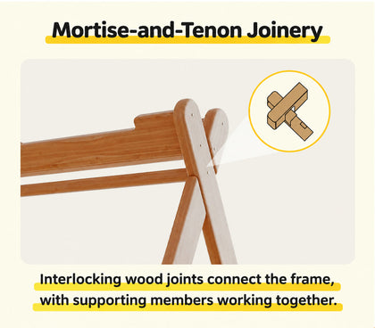  Mortise-and-tenon style joint and rounded wood frame connection.