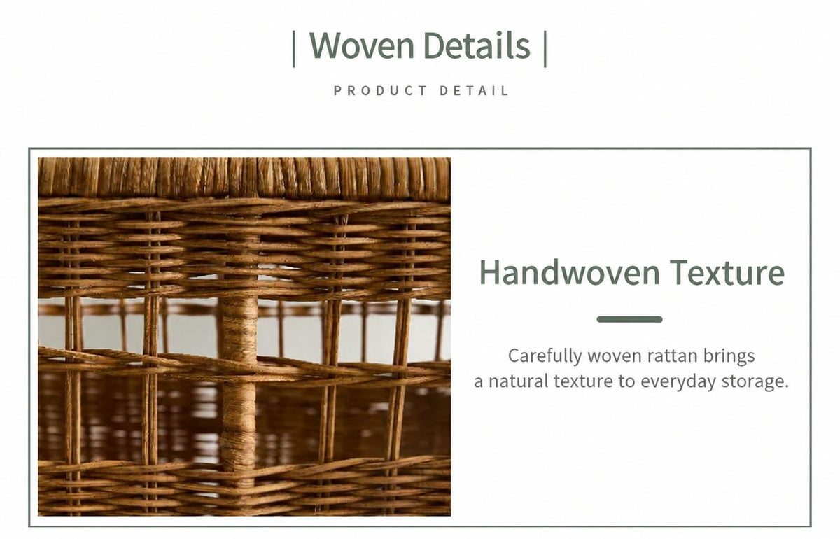  Close-up of the handwoven rattan sides and rim.