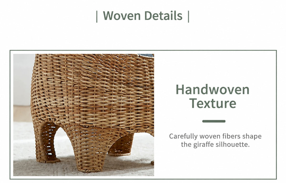  Close-up of the woven basket body and shaped legs.