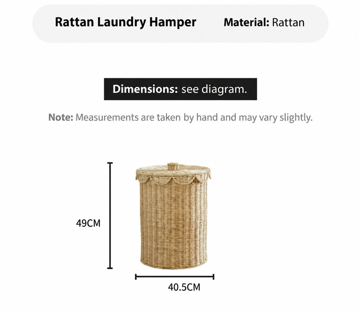  Hamper diagram measuring 40.5 cm wide and 49 cm high.