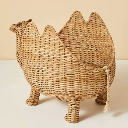  Rear angle showing the woven camel basket body and small tail.