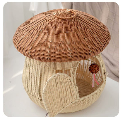  Angled top view of the woven cap and open door.