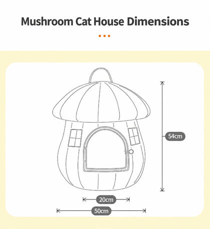  Mushroom cat house diagram showing 50 cm body width, 54 cm cap height and 20 cm entrance width.