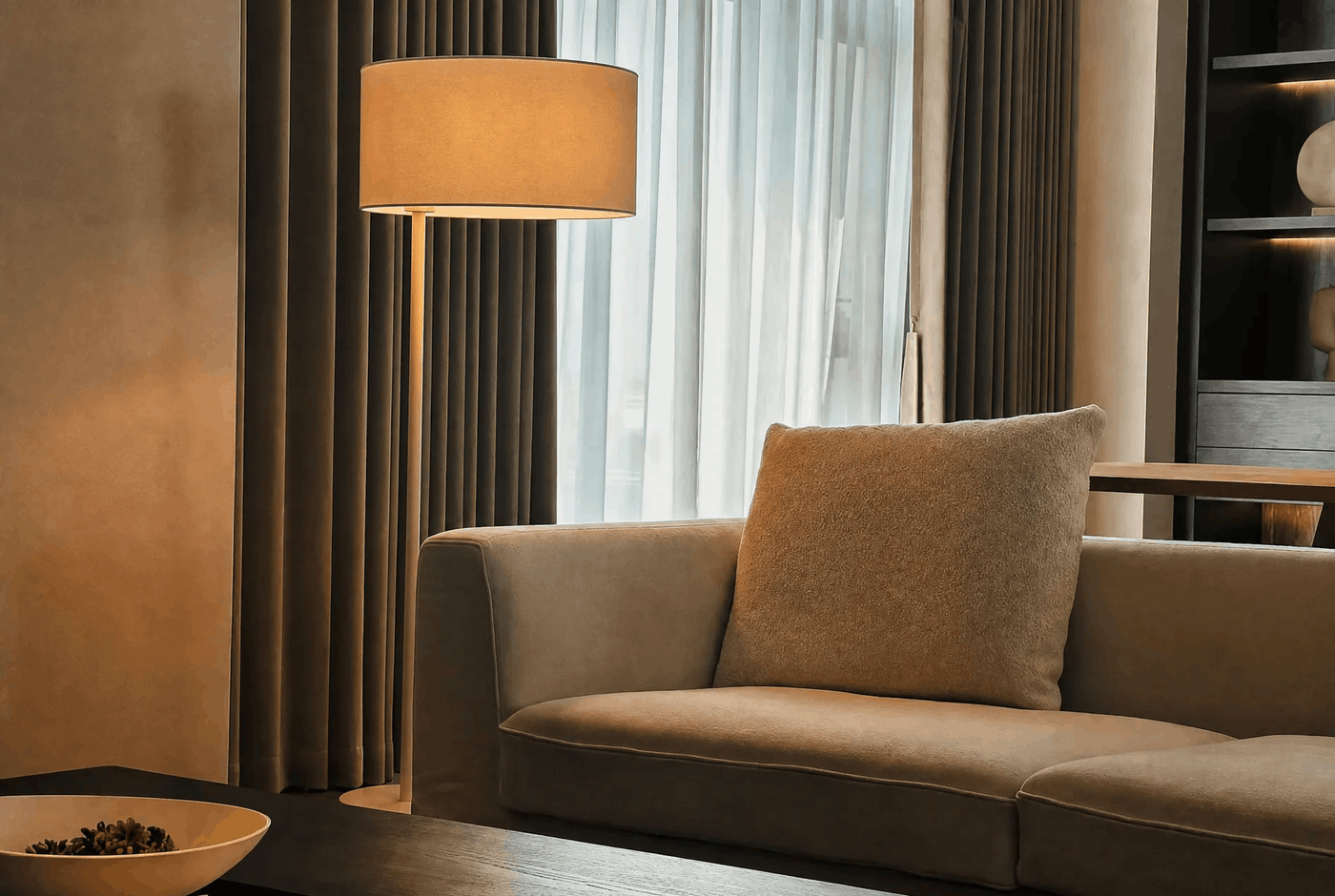 Sculptural lounge chair in a calm room